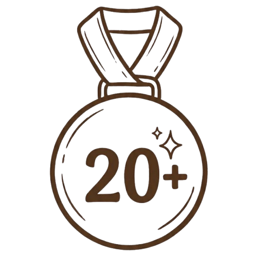 Una medalla. En su interior contiene el número veinte seguido de el signo de adición.