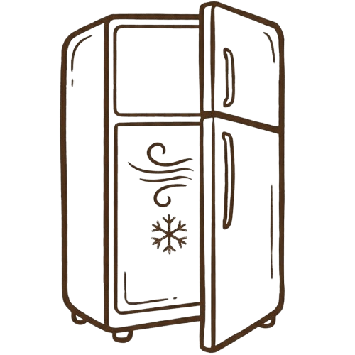 Una heladera con la puerta abierta. En su interior tiene dos iconos que representan "refrigeración". 