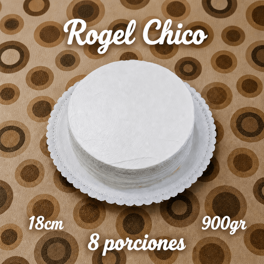 Una torta rogel tamaño chico vista en perspectiva. 